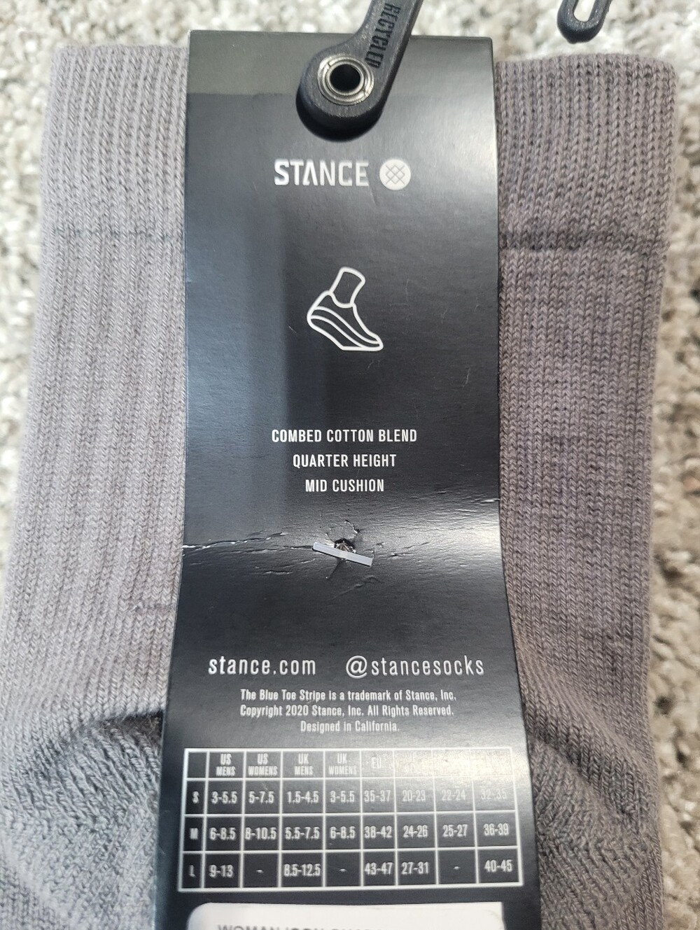 3-Pair Stance Womens Size 8-10.5 Mens 6-8.5 Quarter Socks Purple Cream Gray - Picture 5 of 6